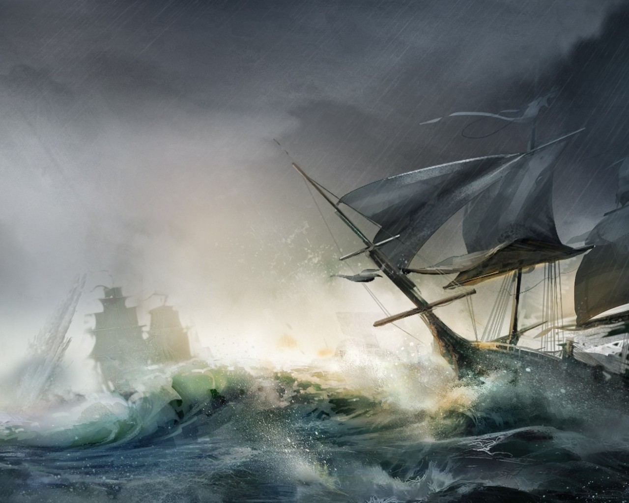 ship in the stormy sea