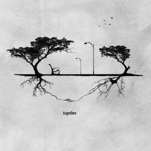 Aesthetic Blasphemy | Sketch of two trees separate on ground but connected in roots