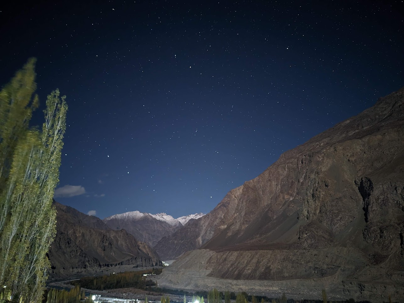 Aesthetic Blasphemy | Night photo of clear skies, mountains, and the valley in Turtuk 