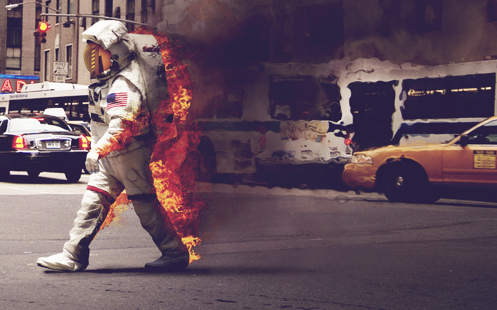 Astronaut on fire