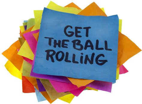 'Get the ball rolling' written on a post-it note